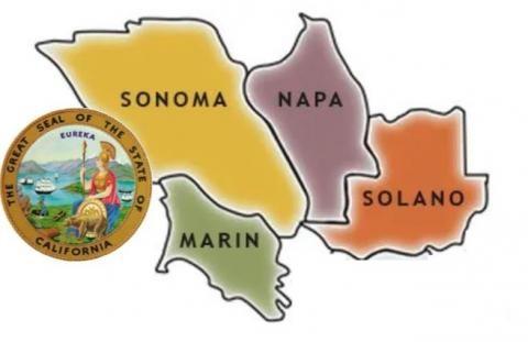 Napa County Seal attached to shapes of four bay area counties